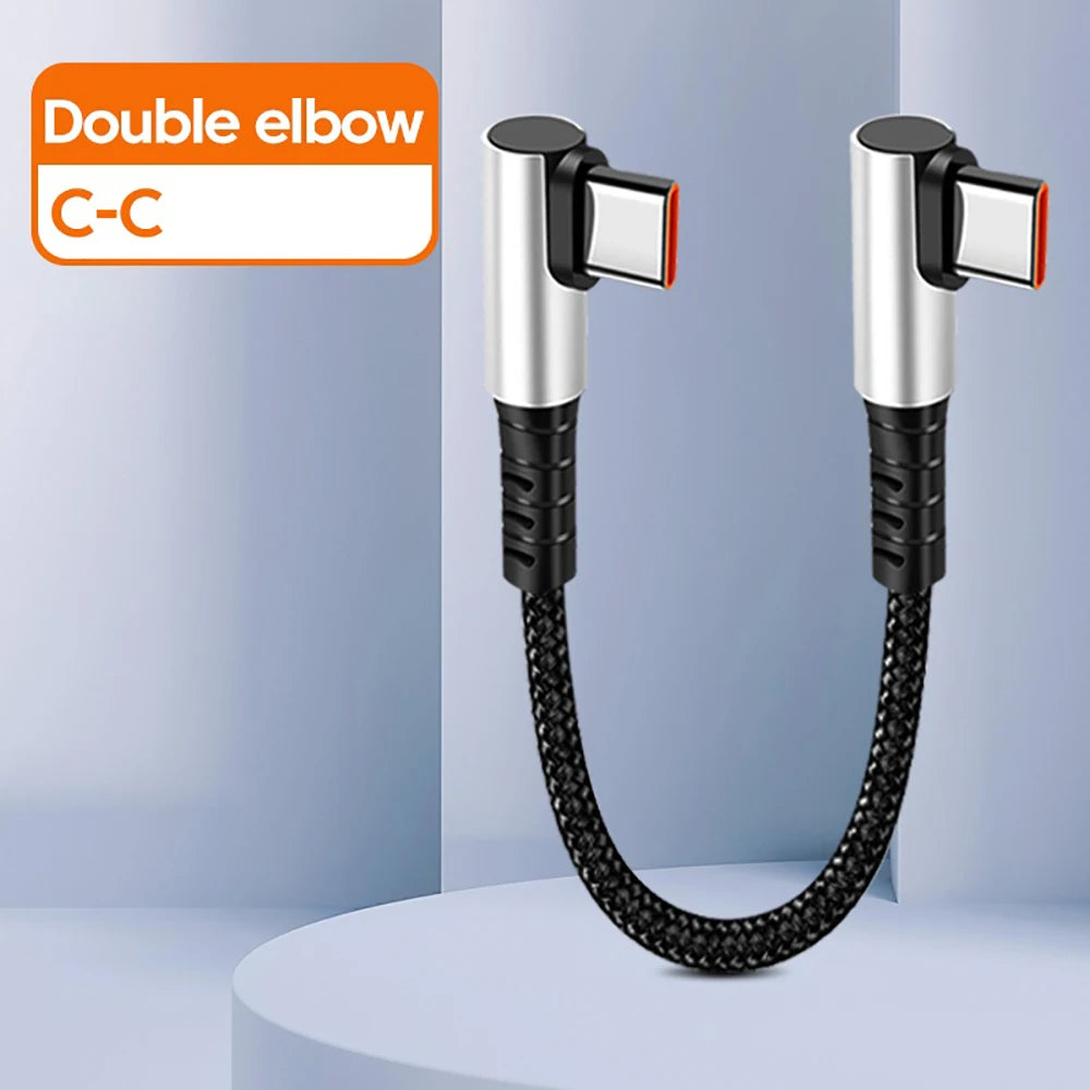 90° Elbow USB-C to USB-C Fast Charging Cable 25/50cm | 6A