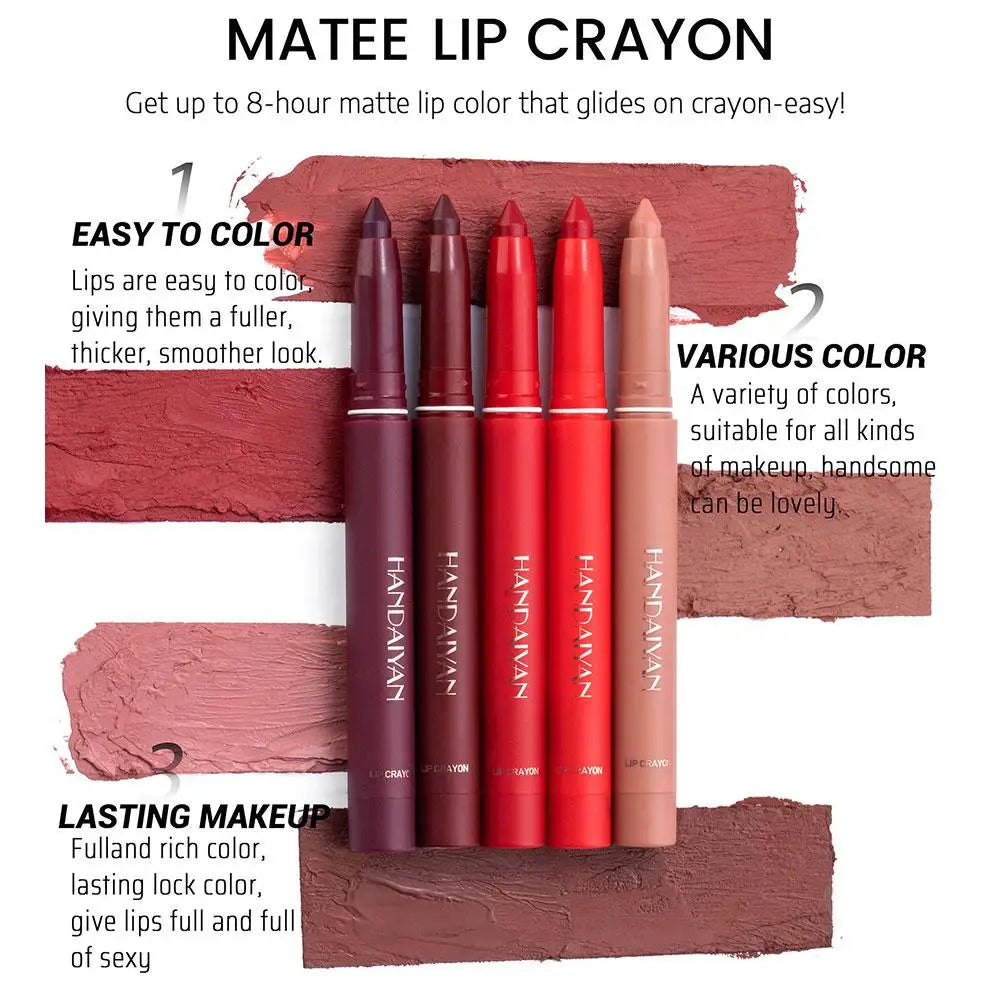 Waterproof Matte Lip Crayon Pencil – 12 Shades, Built-in Sharpener