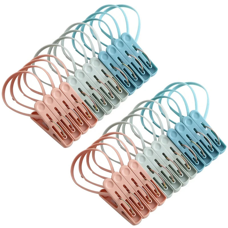 Windproof Clothes Pins with Rope – 12/24 Pack Multicolor