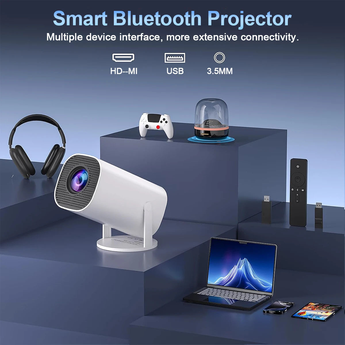 Mini Projector with WiFi & Bluetooth, 4K Support, Android System, Portable for Home Theater, Business, Gaming Peaceful Pleasures Health and Wellness
