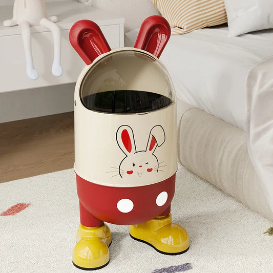 Cute Rabbit-Ear Lid Trash Can, Large Capacity Covered Waste Bin for Living Room & Bedroom - Multi-Functional Storage Basket Peaceful Pleasures Health and Wellness