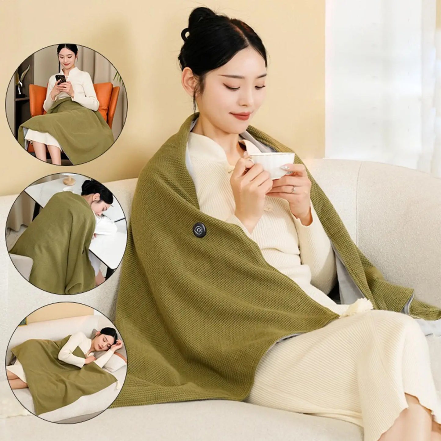 USB Heated Wearable Blanket – Foldable Electric Shawl for Travel