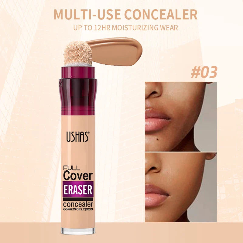 USHAS 12-Shade Liquid Concealer – Rotating Sponge, Long-Lasting