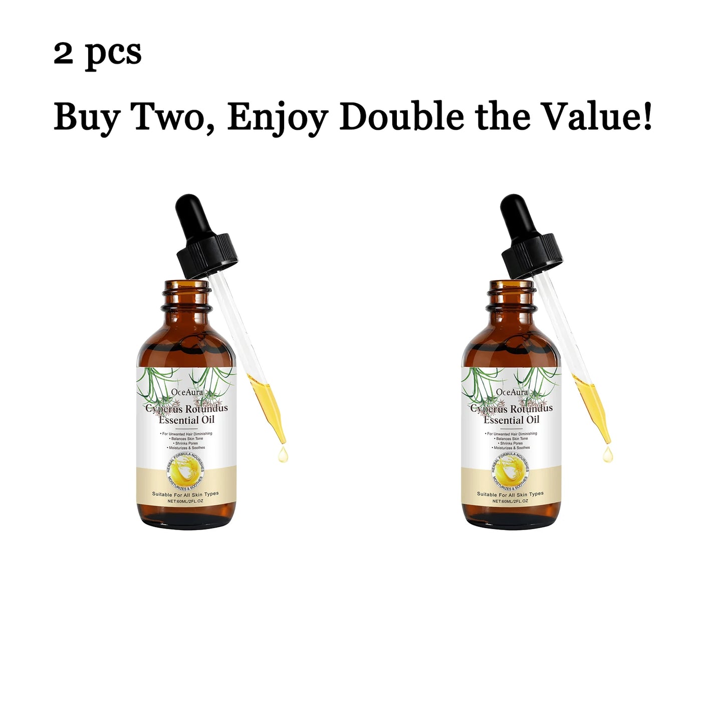 OceAura Cyperus Rotundus Body Oil 60ml | Hair Removal Skin Care