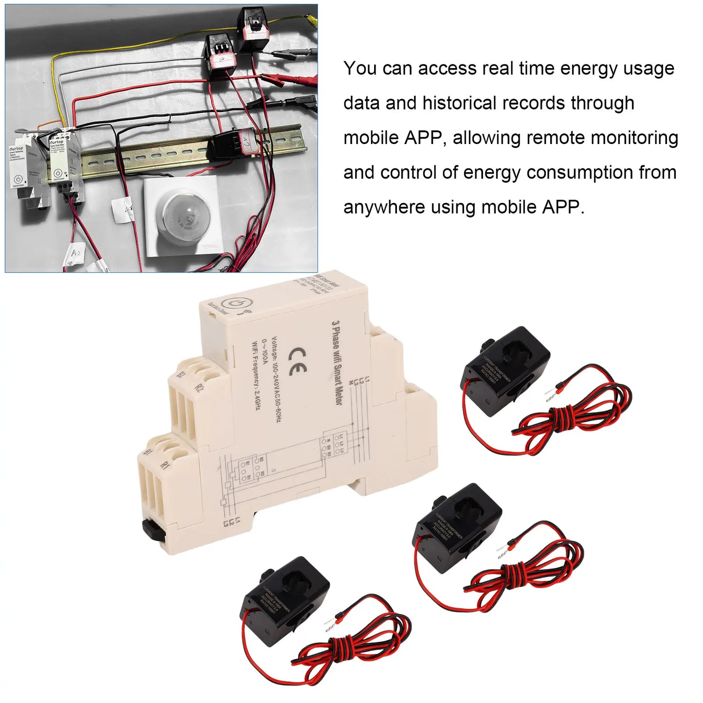 Smart Electricity Meter 3 Phase Wifi Energy DIN Rail Installation