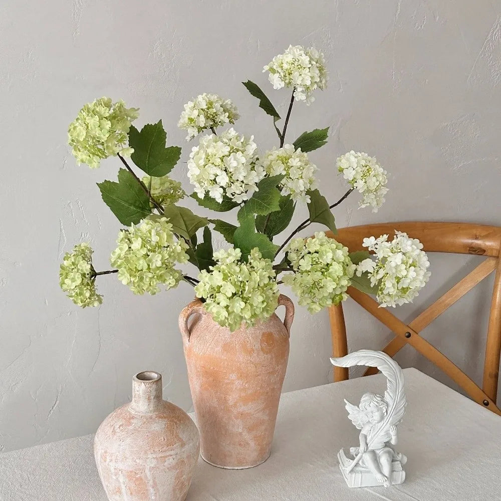 3-Head White Artificial Hydrangea Branch | Faux Floral Decor