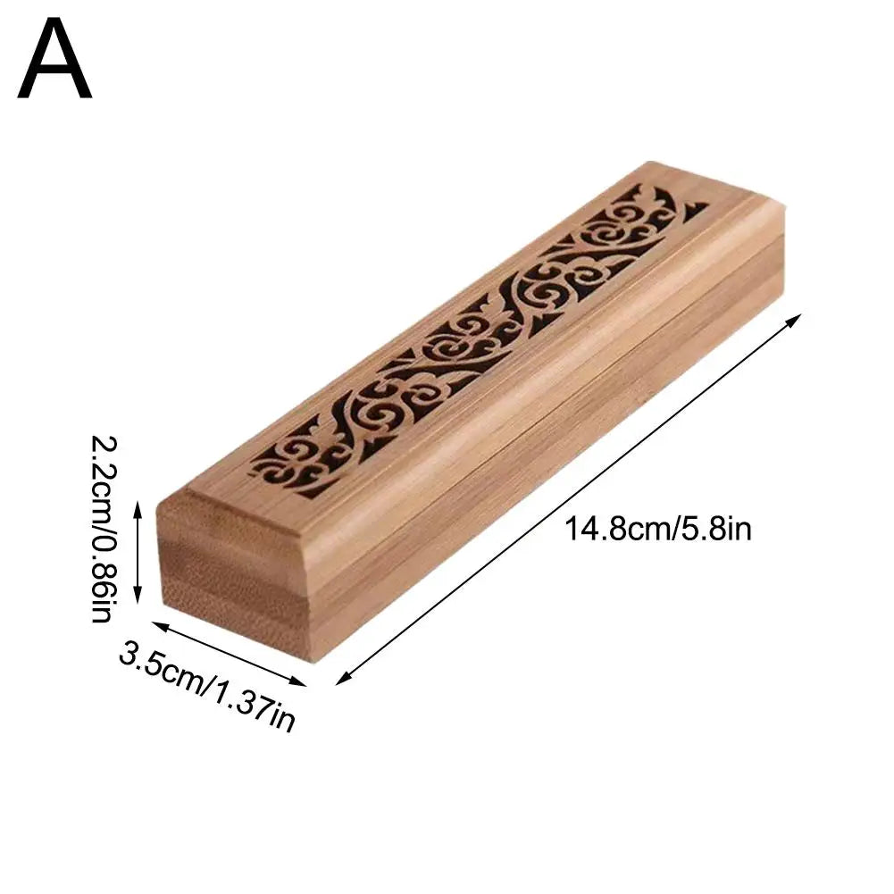 Natural Bamboo Incense Burner Box with Lid & Ash Tray