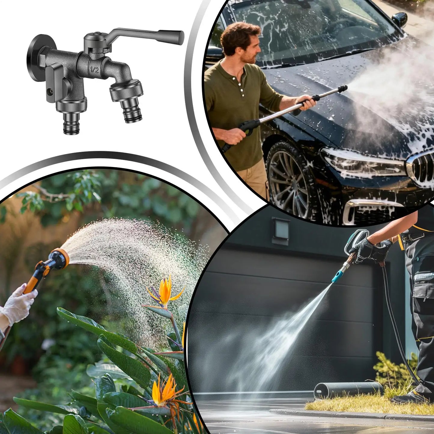2-Way Anti-Freeze Outdoor Garden Faucet | Dual Outlet Tap