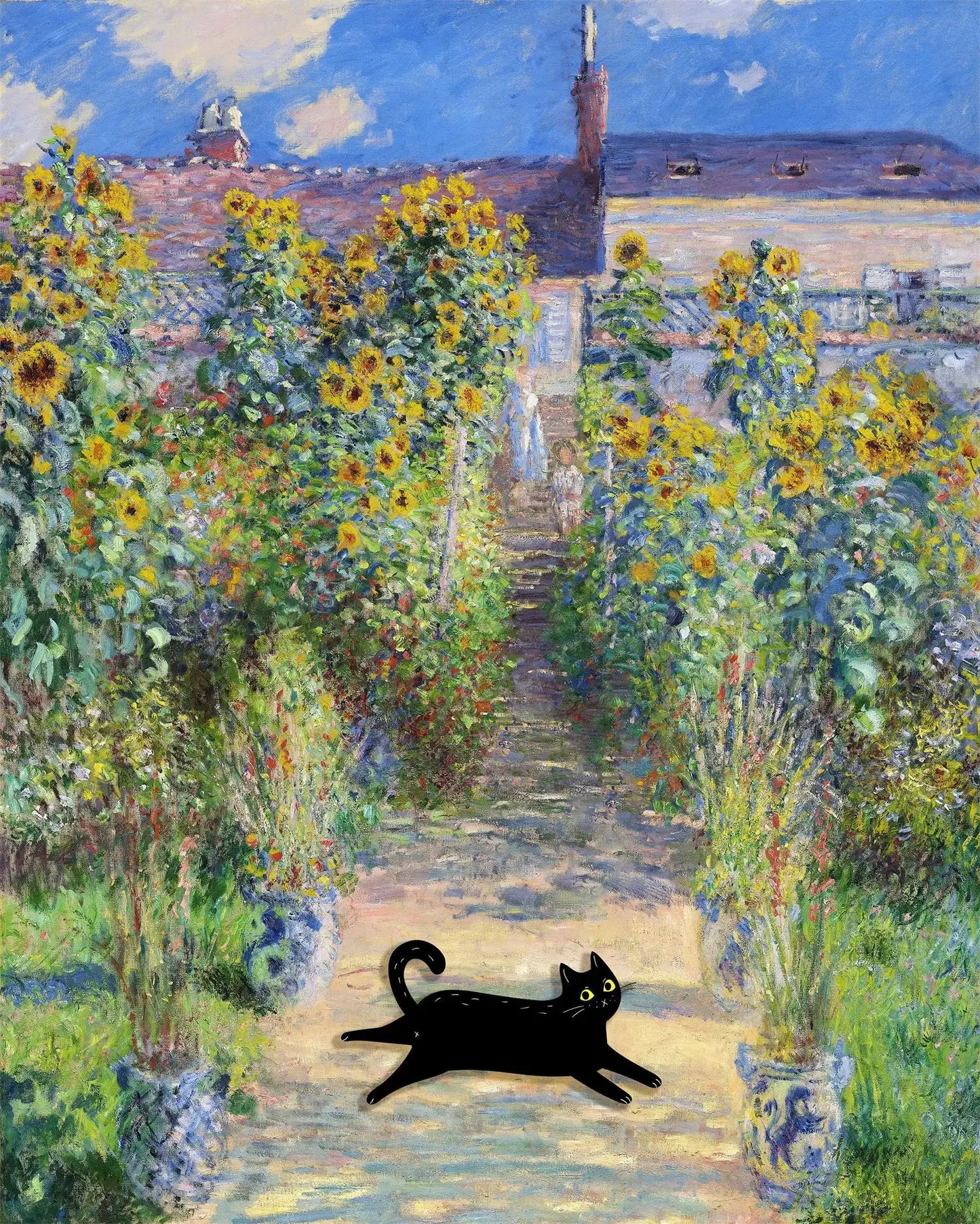 Monet Black Cat Lotus Pond Canvas Print | Wall Art Decor