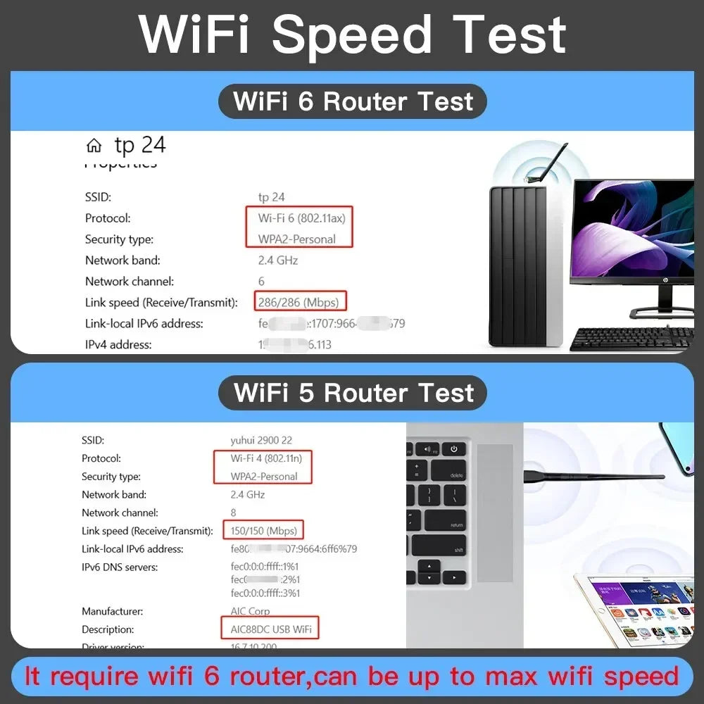 WiFi 6 USB Adapter AX286 2.4GHz 802.11ax Driver-Free Dongle