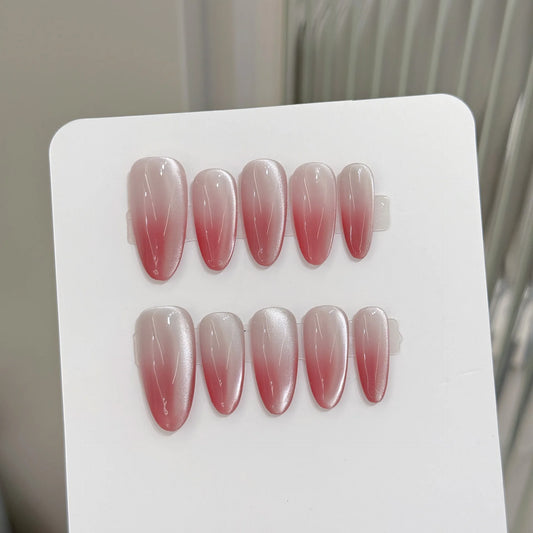 Almond Press-On Nails Gradient Pink Korean Cat Eye | 10pcs Press-On Nails Peaceful Pleasures Health and Wellness XS