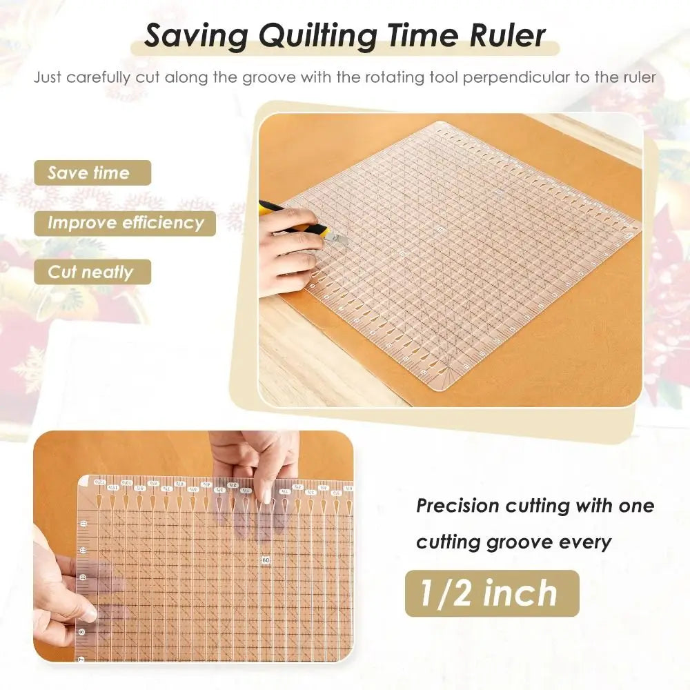 5-in-1 Clear Acrylic Quilting Ruler | Slotted Fabric Template