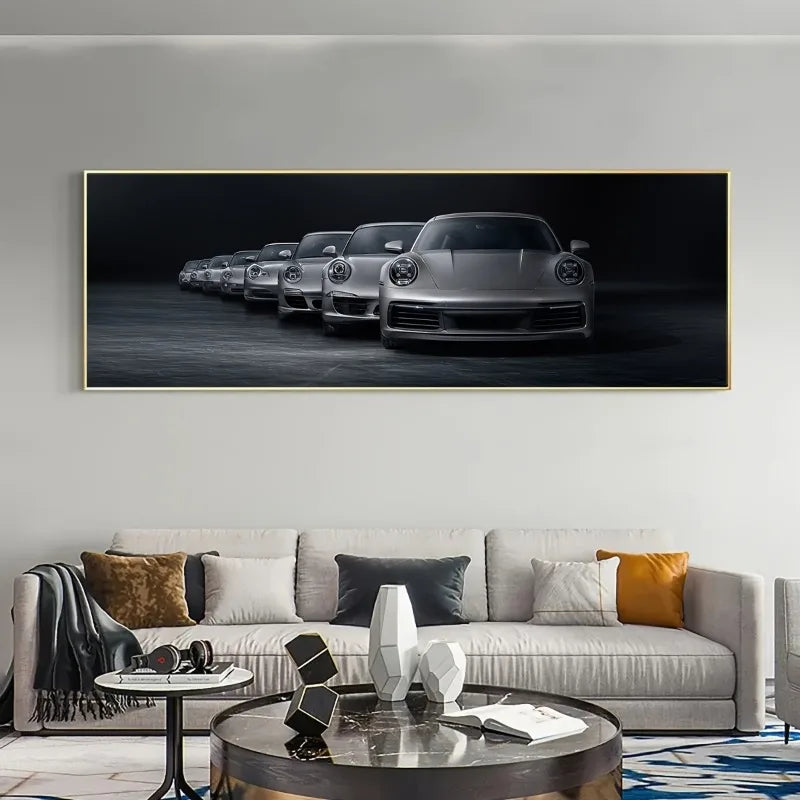 Unframed Canvas Poster, Modern Art, Silver Gray Sports Car Wall Art, for Bedroom Living Room Corridor, Wall Art Room Decoration Peaceful Pleasures Health and Wellness