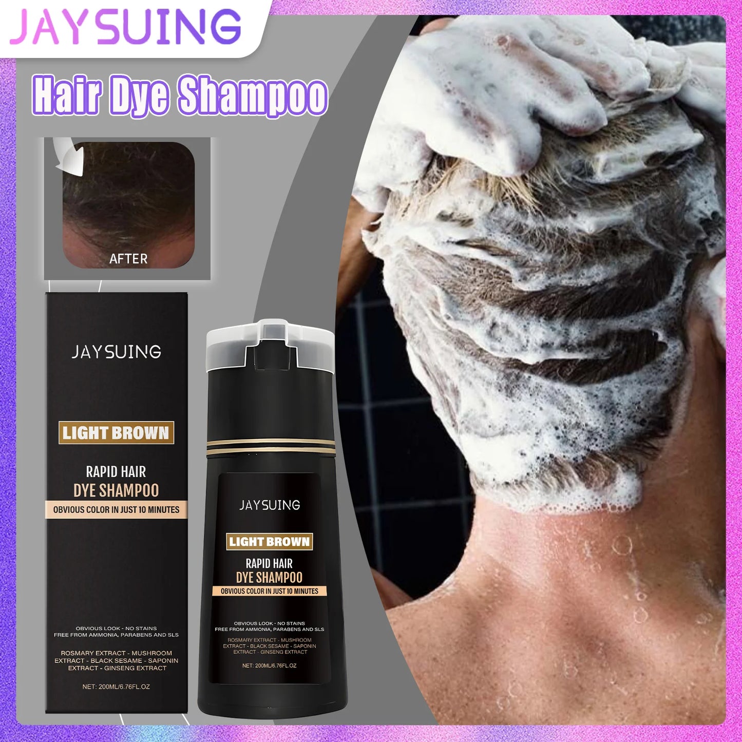 Jaysuing Men's 2-in-1 Brown Hair Color Shampoo | Gray Coverage