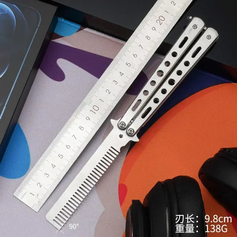 Foldable Comb Stainless Steel Practice Training Butterfly Knife Comb Beard Moustache Brushe Salon Hairdressing Styling Tool Peaceful Pleasures Health and Wellness 1