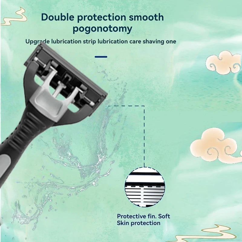 Men's 6-Blade Stainless Steel Safety Razor | Replaceable Head