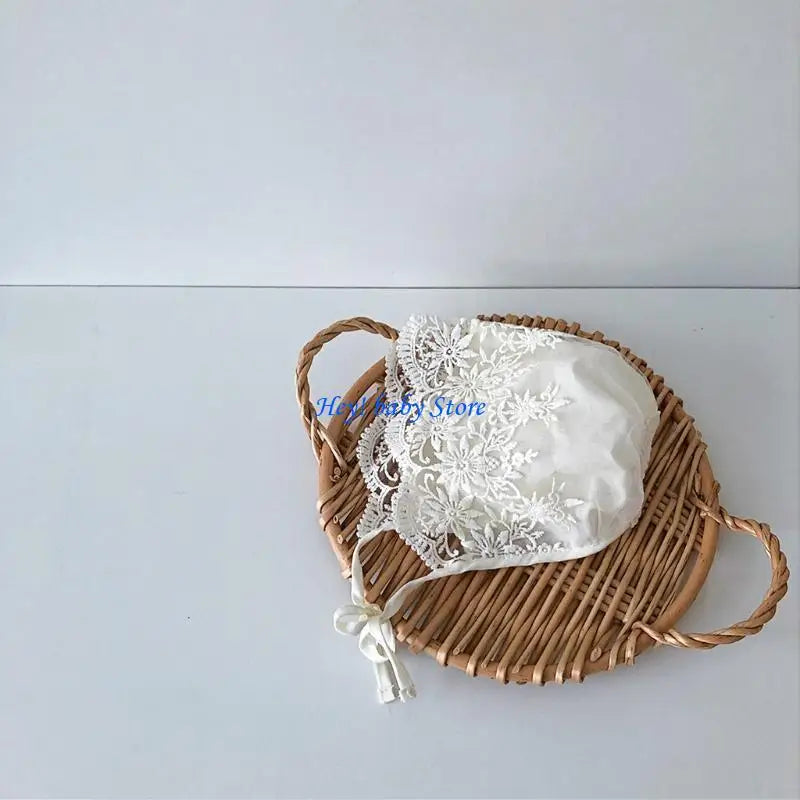 Newborn Baby Lace Flower Bonnet Hat | Soft Cotton Sunhat 0–6M