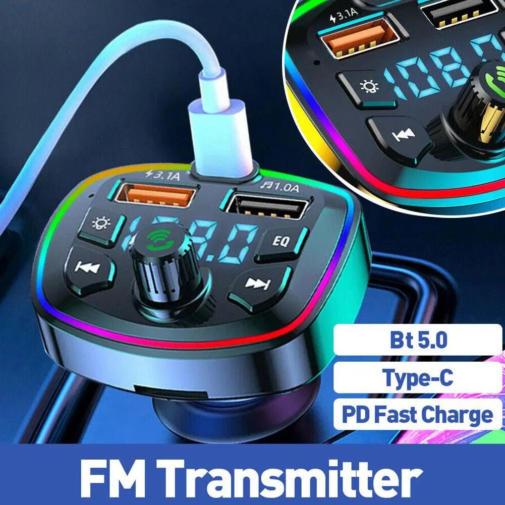 7 in 1 Fast Car FM Transmitters Charging Bluetooth Receiver PD 20W QC 3.0 MP3 Player USB Flash Drive Memory Cards 128G RGB Light Peaceful Pleasures Health and Wellness
