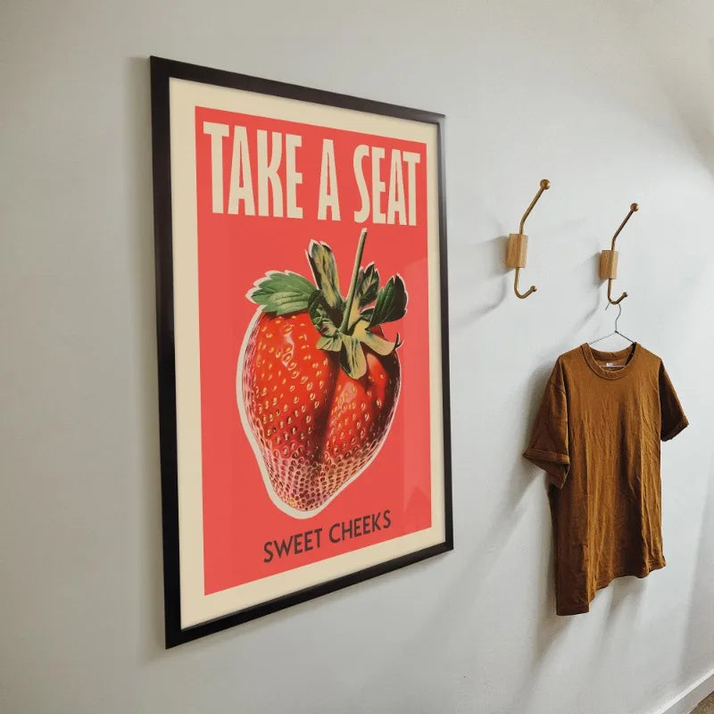 Take A Seat Sweet Cheeks Poster Print Retro Bathroom Wall Art Strawberry Peach Nice Bum Funny Toilet Home Decor Picture Peaceful Pleasures Health and Wellness