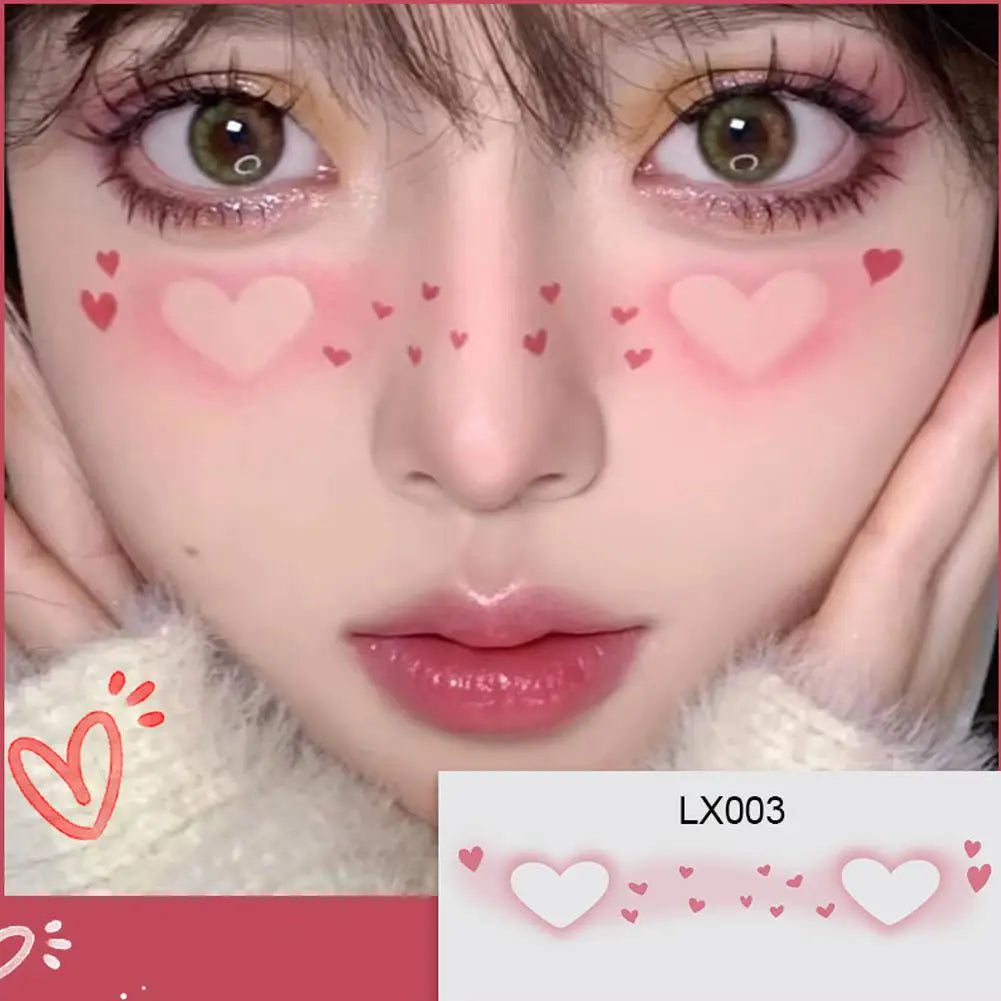 Love Heart Face Temporary Tattoos – Waterproof Party Stickers