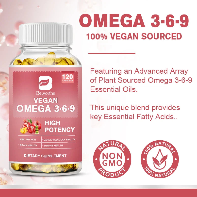 Omega 3-6-9 Capsules – Fatty Acids for Brain, Skin, Heart & Immune Health | 120 Count Peaceful Pleasures Health and Wellness