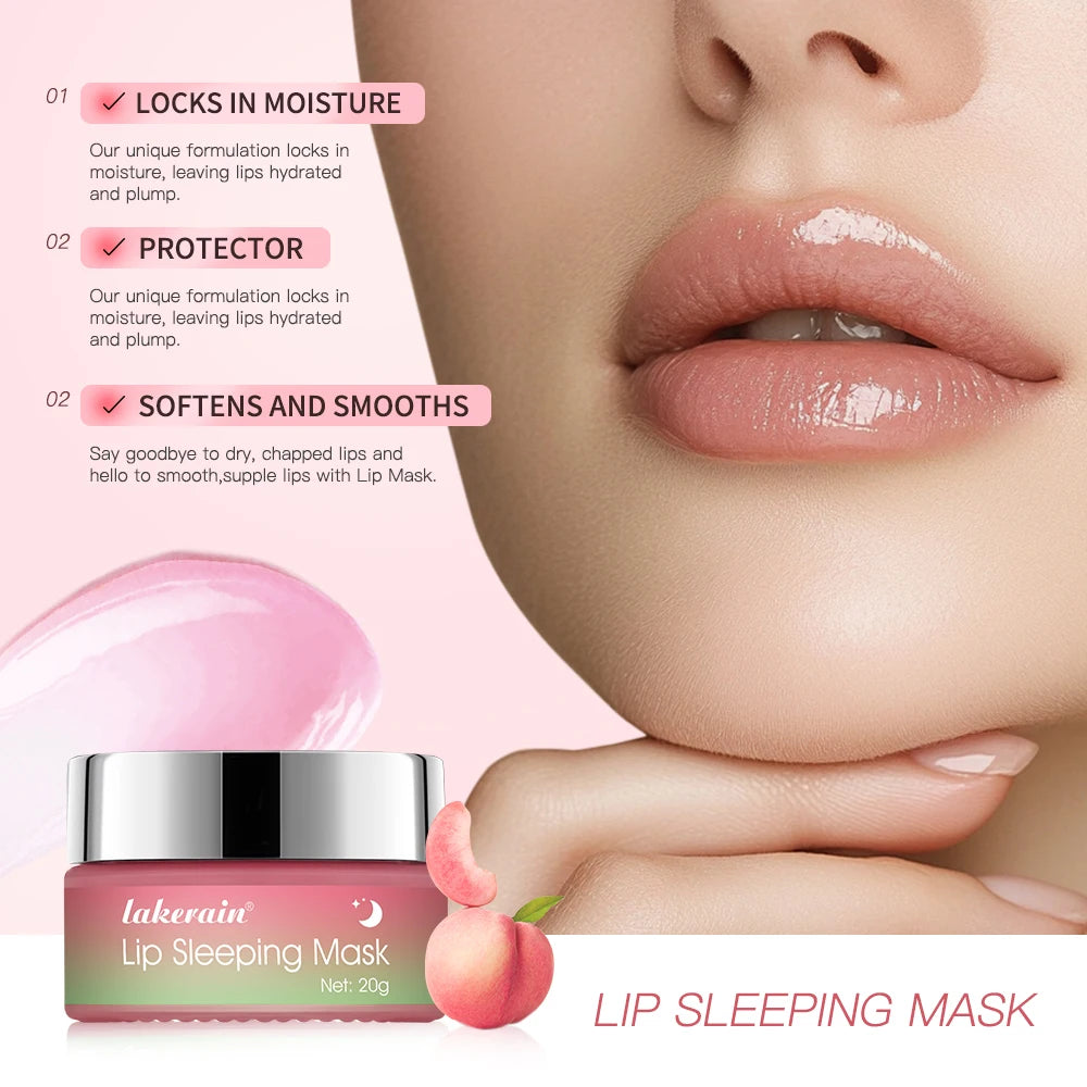 Peach Collagen Lip Sleeping Mask Powerful Moisturizing Repair Plumping Suitable Dry Chapped Lips Skin Care Long-Lasting Hydrate Peaceful Pleasures Health and Wellness