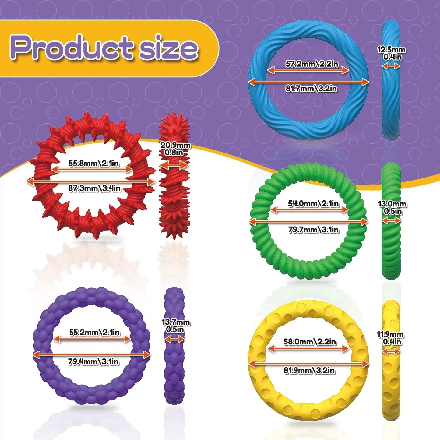 5pcs Sensory Bracelet,EDC Fidgeting Anti Stress Relief Toy Antistress Anxiety Fidget Ring for Kids Children Autism ADHD Silicone Peaceful Pleasures Health and Wellness