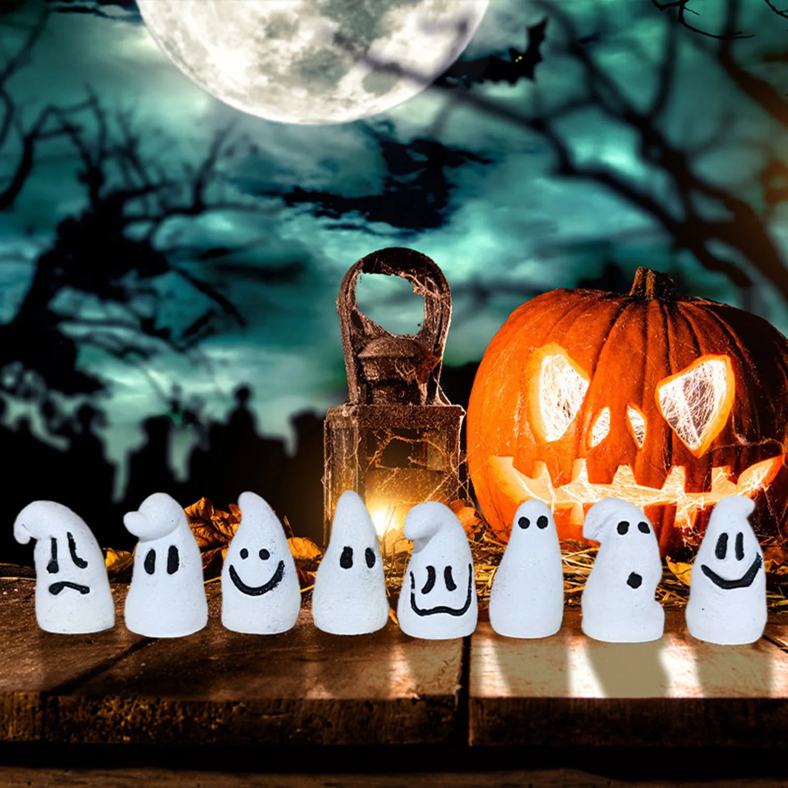 8-Pack Halloween Mini Ghost Resin Figurines | Glow Ornaments Halloween Figurines Peaceful Pleasures Health and Wellness