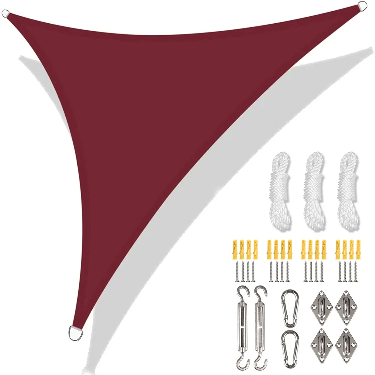 5/3.6/3/2M Triangle Shade Sail Waterproof Sunshade Sail Canopy 98%UV Block Awning with Free Rope for Garden Patio Pergola Gazebo Peaceful Pleasures Health and Wellness Wine Red 24Pcs Kit 500x500x500CM