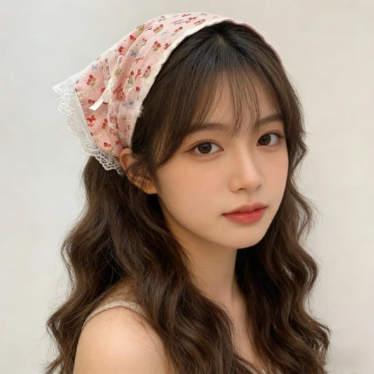 New Lace Red Plaid Heart Ribbon Bandana Pastoral Hair Scrunchie Fairy Fresh Light Luxury Hair Ornaments Female for Daily Outfit Peaceful Pleasures Health and Wellness
