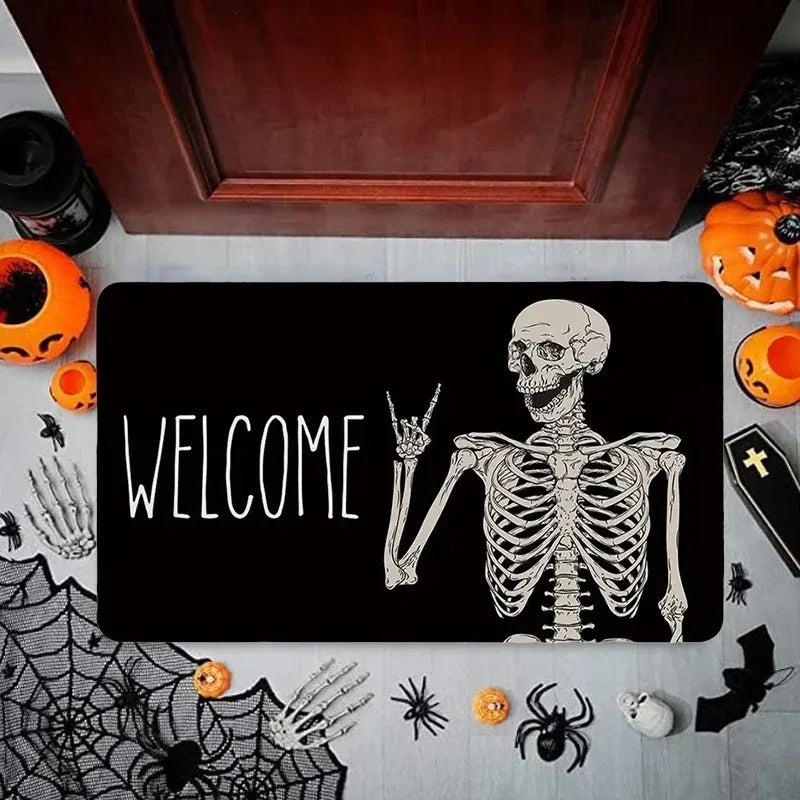 Halloween Skeleton Door Mat – Non-Slip Spooky Skull Welcome Rug