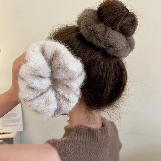 Autumn Winter High-quality Faux Mink Fur Pleated Large Intestine Hair Band Versatile and Elegant with Soft and Fluffy Hair Tie Peaceful Pleasures Health and Wellness