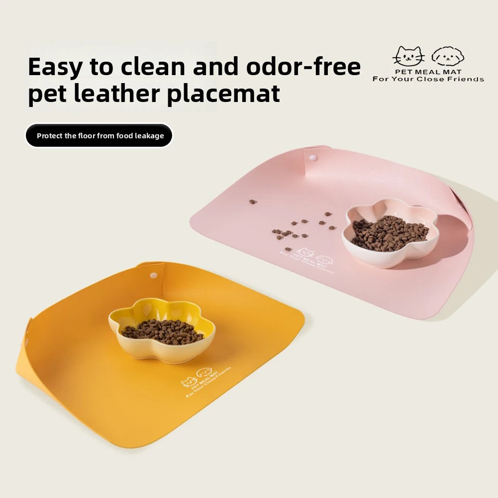 Leather Pet Meal Mat,Semi Enclosed Thickened Pu Leather Anti Slip,Waterproof,Oil Proof Pet Meal Mat,Effortless To Cleaning Peaceful Pleasures Health and Wellness