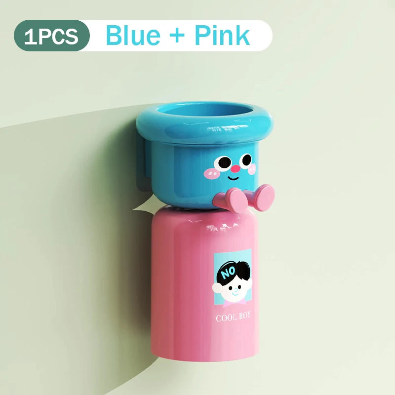 Cute Kids Creative Toothbrushes Holder,Household No Punching Organiser Rack with Cups for Toothpaste Comb,2 In 1 Gargle Cup Peaceful Pleasures Health and Wellness Style B
