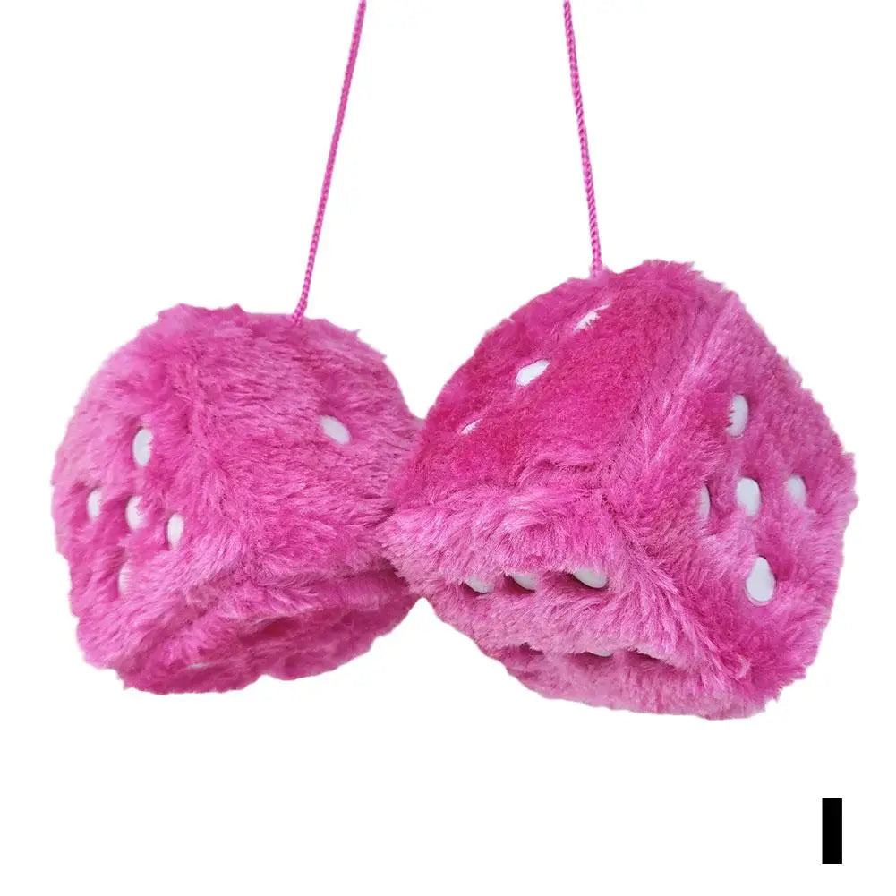 Long Haired Hot Stamping Dice Plush Toy Cube Pendant Car Hanging Dice Plush Dice Car Pendant Plush Toy Cube Pendant Car Ornament Peaceful Pleasures Health and Wellness Pink