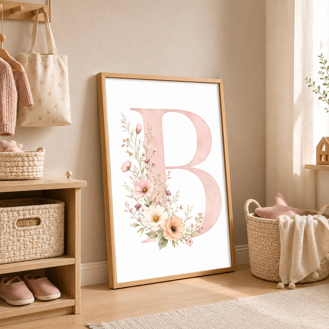 Custom Alphabet Wall Art Floral Rainbow Letter Canvas Painting Pink Poster Print Kids Room Wall Decor Peaceful Pleasures Health and Wellness