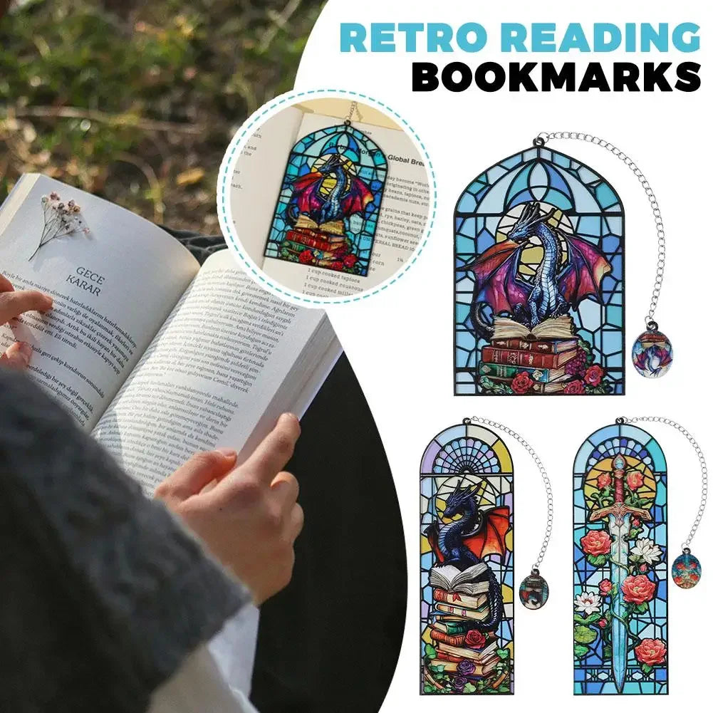 Vintage Stained Glass Dragon Bookmark Fourth Wing Fantasy Stationery Book Lover Gifts Reading Book Accessories Peaceful Pleasures Health and Wellness