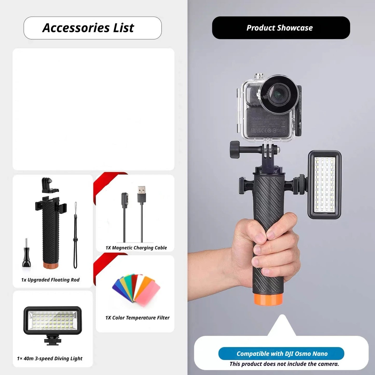 40M Waterproof Underwater LED Fill Light for GoPro & DJI