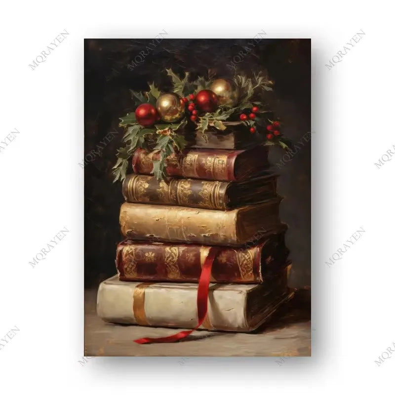 Retro Christmas Tree Gift Poster Canvas Painting Winter Farmhouse Snow Scene Pinecone Print Wall Art Living Room Home Decor Peaceful Pleasures Health and Wellness ZLH5486 20x30cm No Frame