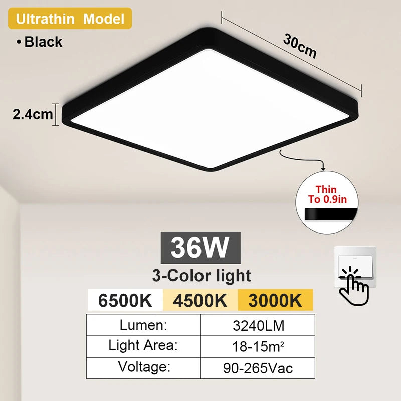 RUNTOIN 24W-36W Ultra-Thin Square LED Flush Mount Ceiling Light