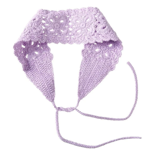 Boho Crochet Knit Headband – Handmade Hair Scarf for Women Crochet Headband Oasis Select Purple