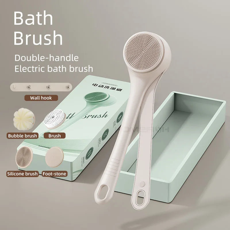 HOMEFISH Dual Handle Electric Bath Body Scrubber Brush with Long Handle Back Cleaning Tool for Back Exfoliation And Deep Cleanin Peaceful Pleasures Health and Wellness as shown Yes