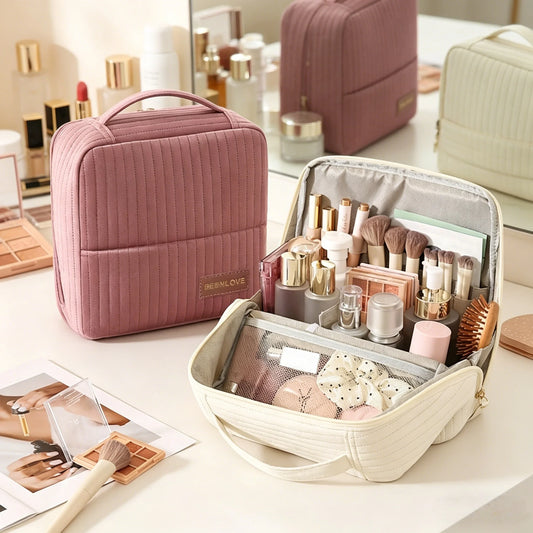 Large Vertical Travel Makeup Bag & Brush Organizer for Women Travel Cosmetic Bag Peaceful Pleasures Health and Wellness