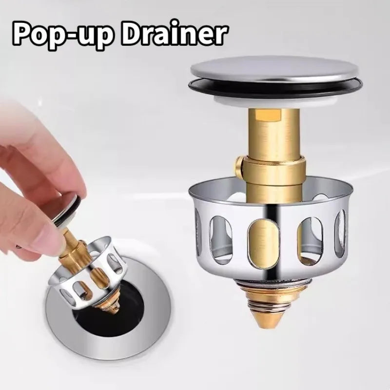 Pop-Up Brass Sink Drain Stopper with Hair Catcher | Universal Fit