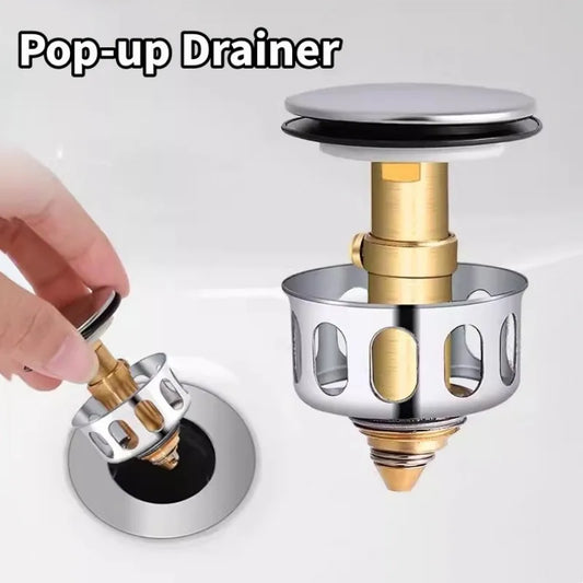Pop-Up Brass Sink Drain Stopper with Hair Catcher | Universal Fit Sink Drain Stopper Oasis Select