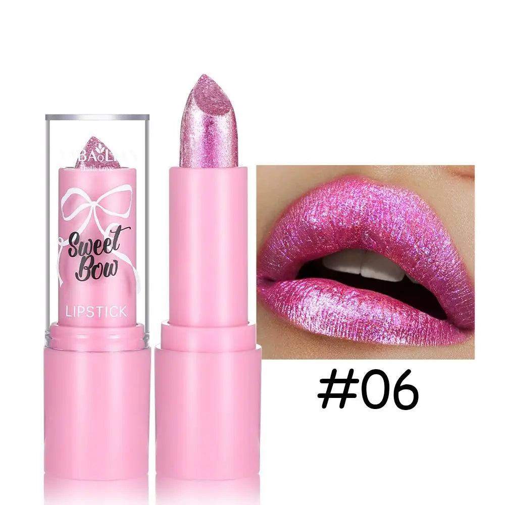 Metallic Pink Glitter Lipstick – Shimmer Long-Lasting Lip Gloss