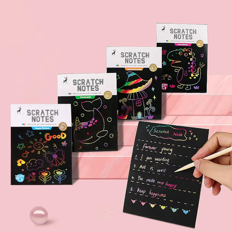 Magic Rainbow Scratch Art Activity Books Kids Cartoon Dinosaur Ocean