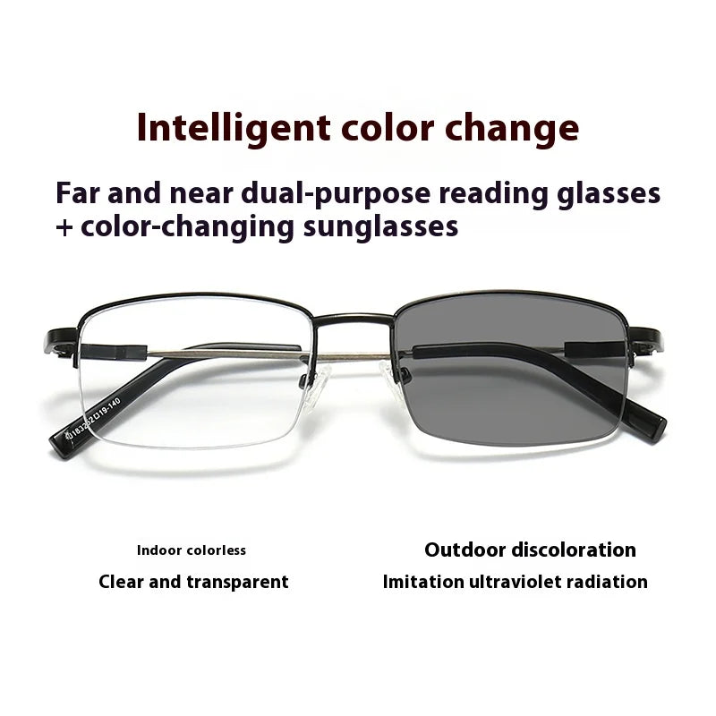 Multifocal Color Changing Presbyopia Glasses, Male Intelligent Zoom High-Definition Half Frame Presbyopia Glasses Peaceful Pleasures Health and Wellness