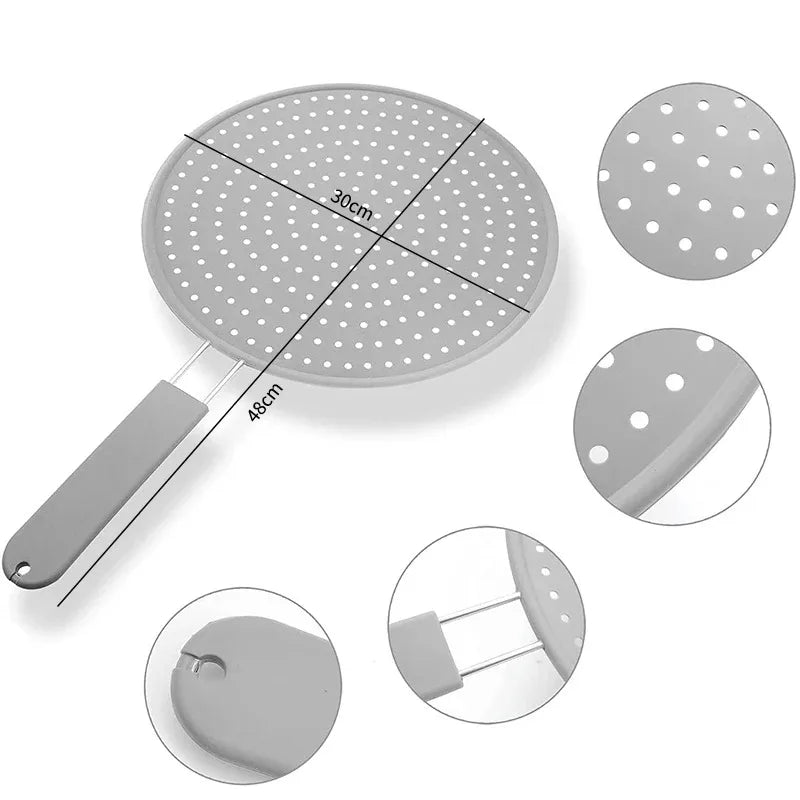 Silicone Splatter Screen with Stainless Steel Handle – Heat-Resistant Oil Splash Guard for Frying Pans