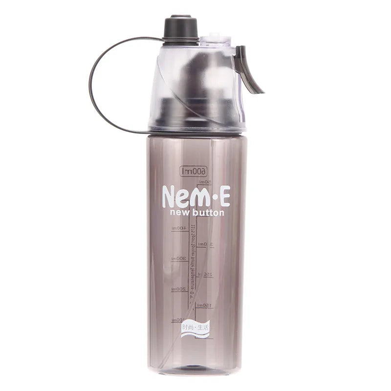 Sports Spray Water Cup Plastic Outdoor Water Bottle Cooling and Replenishing Water Bottle Creative Gift Spray Cup Peaceful Pleasures Health and Wellness Black